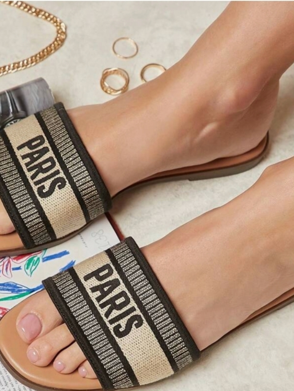 Black and Beige Paris Woven Flat